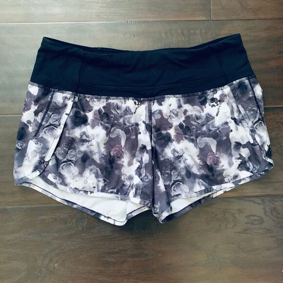 Lululemon Run Times Shorts - Floral Print Mini Obscurred Black Dusty Mauve/Black - Picture 8 of 12